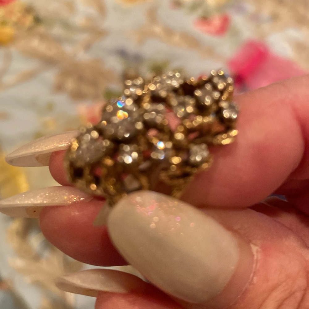 Gold filagree nugget ring 13 diamonds elegant 14kt gold - Picture 5 of 6